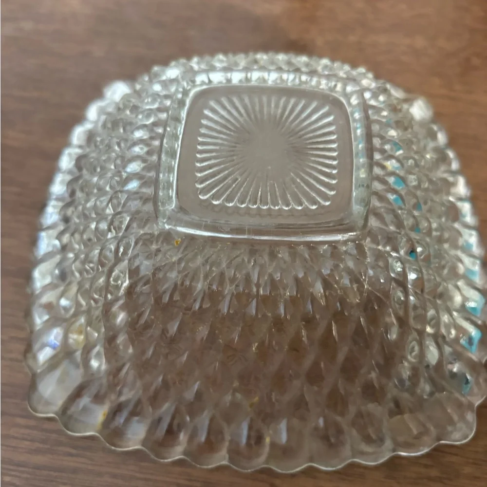 Vintage Indian Glass Diamond Point Square Candy or Serving Dish